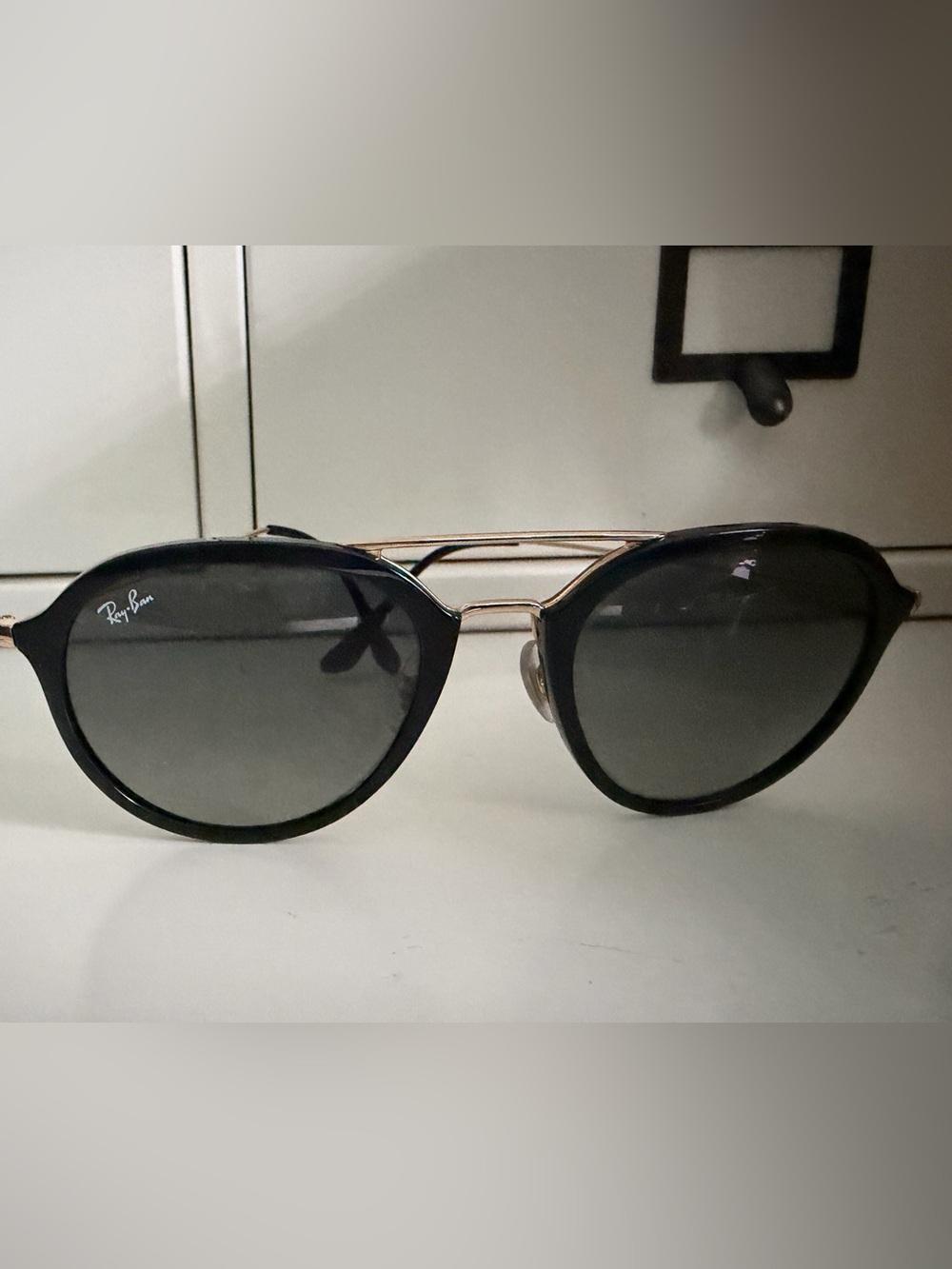 Ray-Ban Black Frame Sunglasses with Gold Double Bridge
